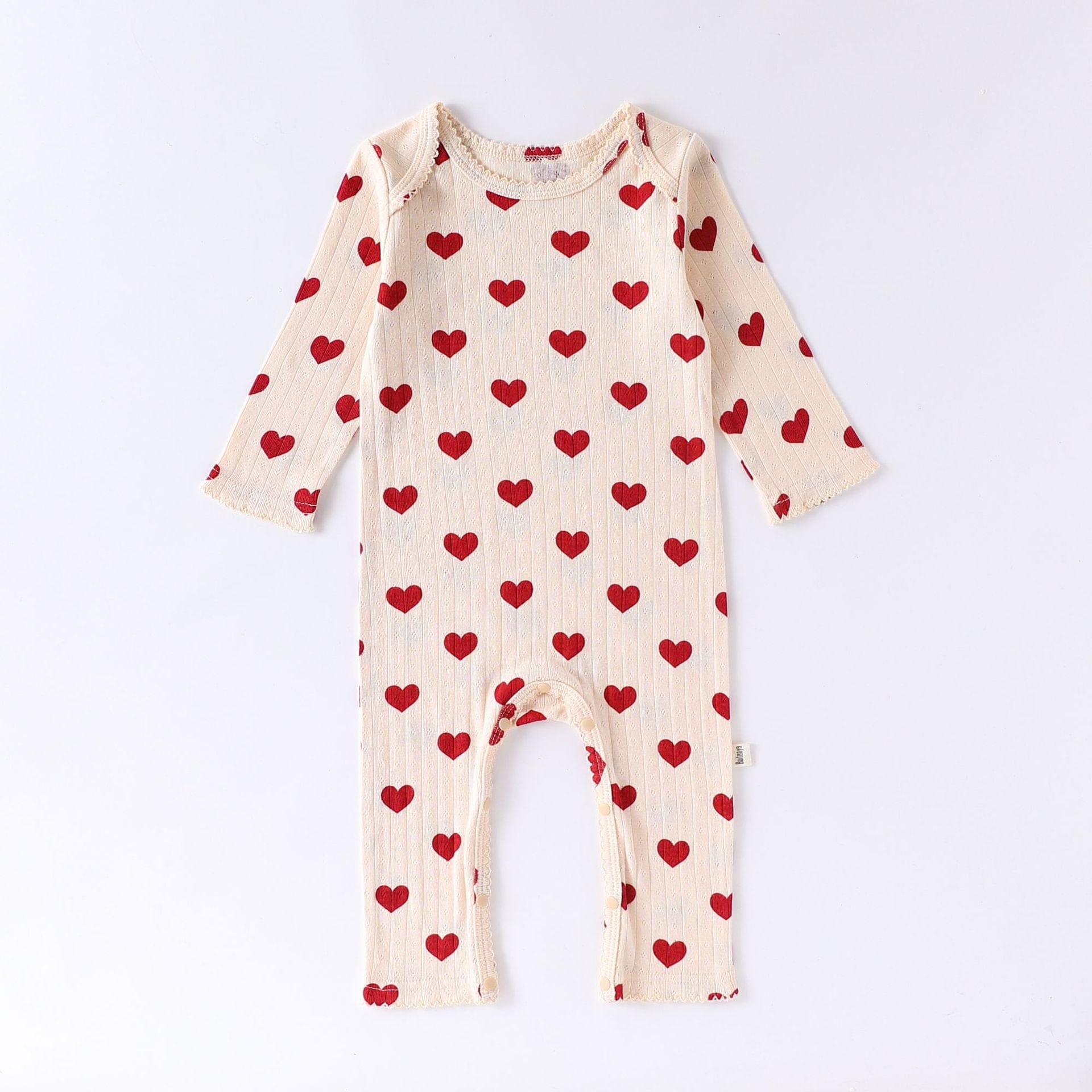 長袖ロンパース Apricot / 66cm ハート/リボンプリント長袖ロンパース【mh0010747】