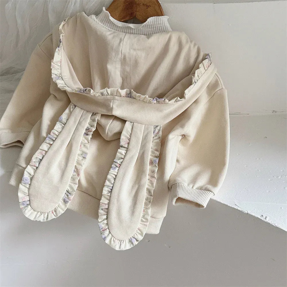 カーディガン・パーカー Apricot / 6M  66CM ベビートップス うさ耳フーディフリルジップアップパーカー アプリコット【mh0006713】