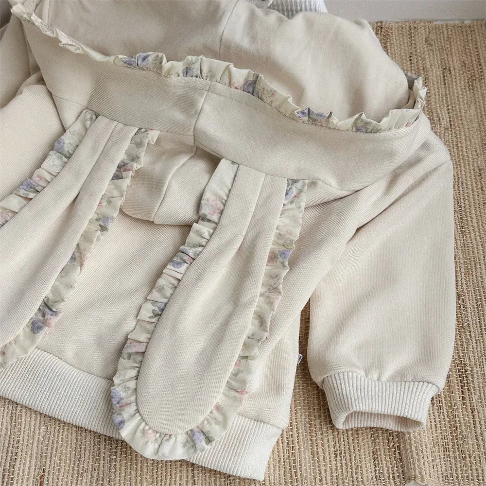 カーディガン・パーカー Apricot / 6M  66CM ベビートップス うさ耳フーディフリルジップアップパーカー アプリコット【mh0006713】