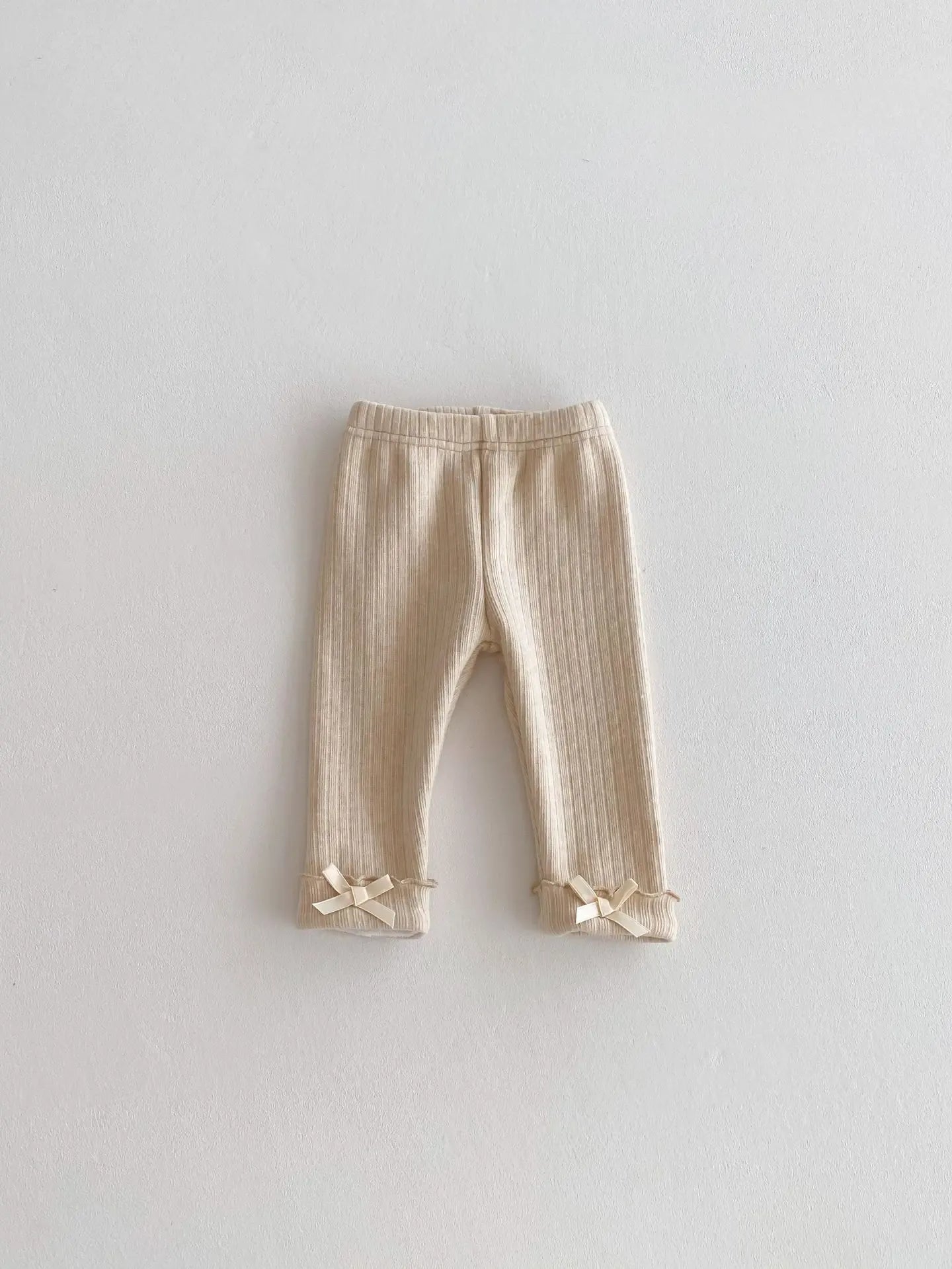 レギンスパンツ Apricot / 6M  66CM ベビーパンツ 裾フリルリボンリブレギンスパンツ【mh0007860】