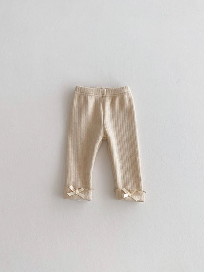 レギンスパンツ Apricot / 6M  66CM ベビーパンツ 裾フリルリボンリブレギンスパンツ【mh0007860】