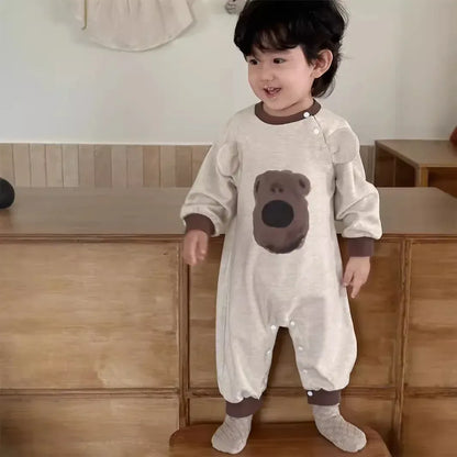 長袖ロンパース Apricot / 6M  66CM ベビーロンパース ベアくまプリント長袖ジャンプスーツ【mh0008346】