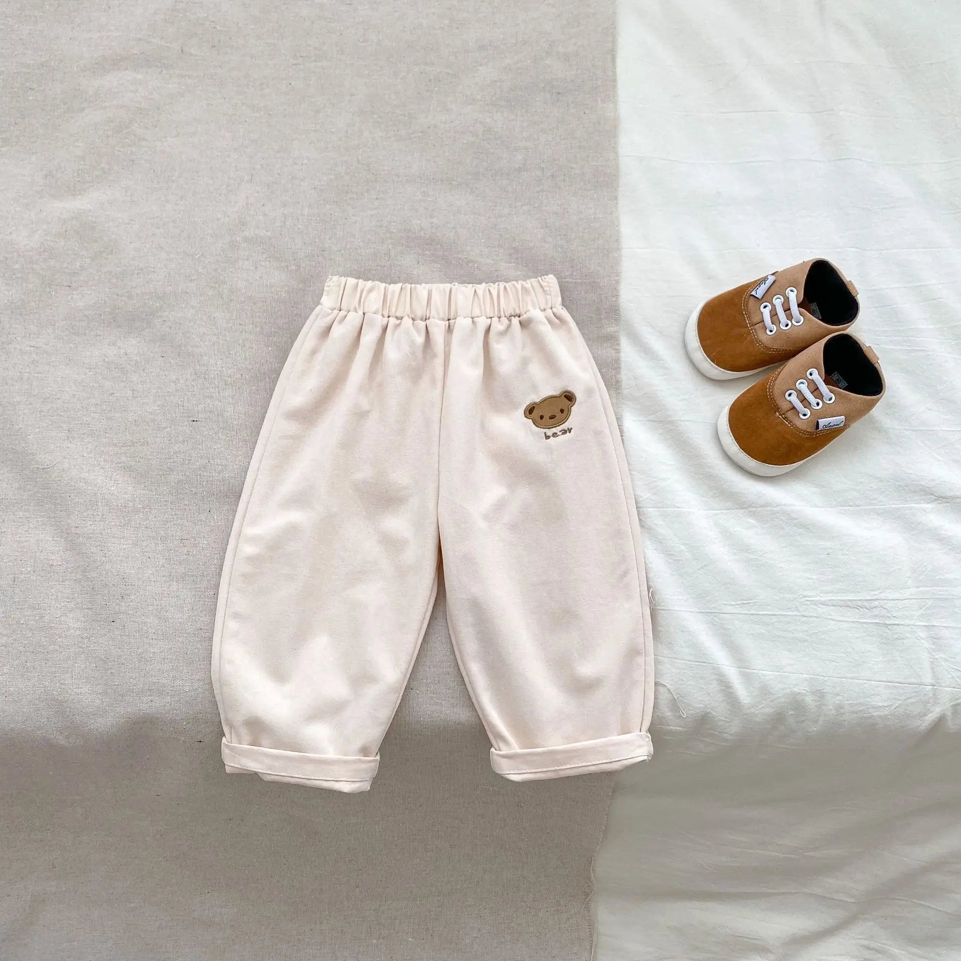 ロングパンツ・スウェットパンツ Apricot / 6M  66CM ベビーパンツ ベアくまヒップパッチルーズロングパンツ【mh0008567】