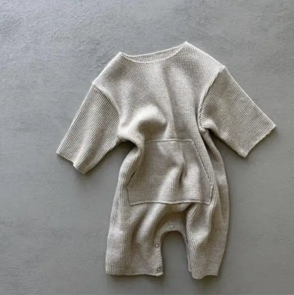 長袖ロンパース Apricot / 6M  66CM ベビージャンプスーツ カンガルーポケット長袖ニットロンパース【mh0008843】