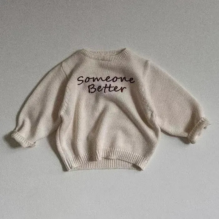 ニット・セーター Apricot / 73cm ベビートップス ニットセーター レターロゴ刺繍 アプリコット グレー 2カラー