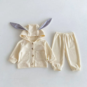 長袖セットアップ Apricot / 73cm 6-9M ベビーキッズセットアップ 2点セット うさ耳フーディジャケットトップス+ロングパンツ 2カラー【mh0007084】