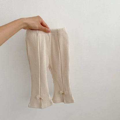 レギンスパンツ Apricot / 73cm ベビーパンツ リボンフロントスリットリブレギンスパンツ【mh0008553】