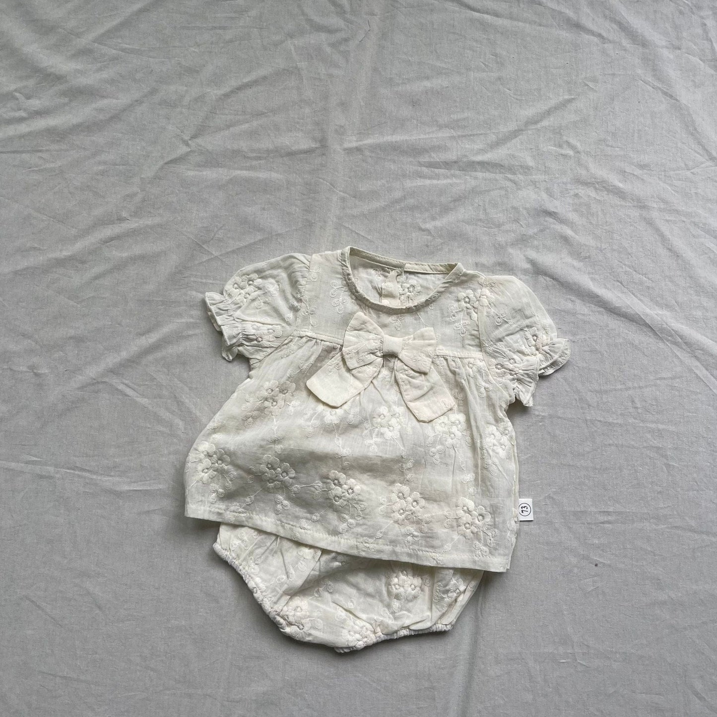 半袖セットアップ Apricot / 73cm 半袖セットアップ レースリボン半袖ブラウス+ブルマパンツ【mh0009272】