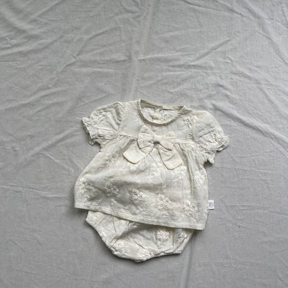 半袖セットアップ Apricot / 73cm 半袖セットアップ レースリボン半袖ブラウス+ブルマパンツ【mh0009272】