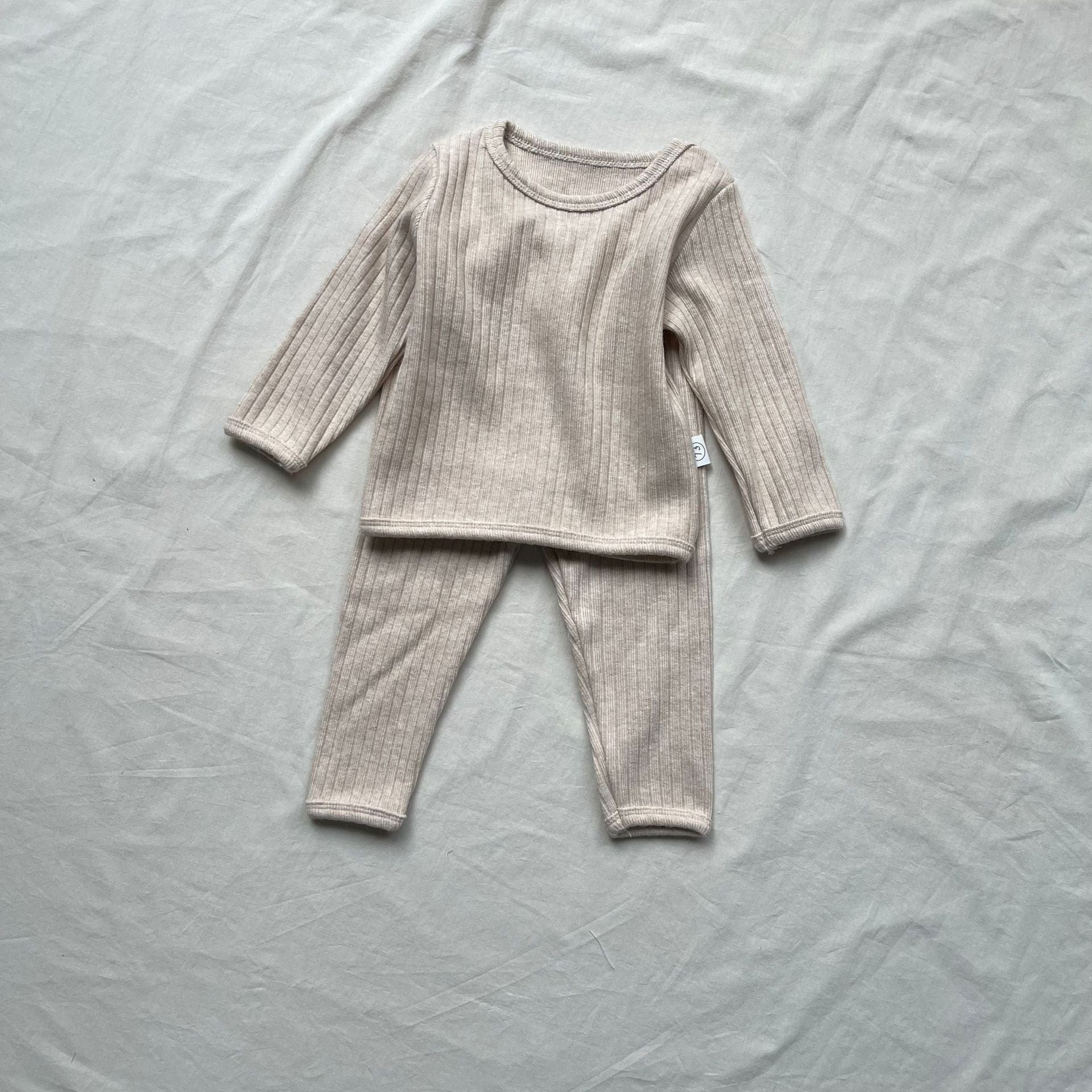 長袖セットアップ Apricot / 73cm シンプル長袖Tシャツ+パンツセットアップ 2点セット【mh0009443】