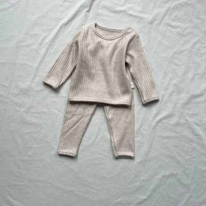 長袖セットアップ Apricot / 73cm シンプル長袖Tシャツ+パンツセットアップ 2点セット【mh0009443】