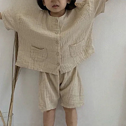 半袖セットアップ Apricot / 80cm キッズセットアップ 2点セット 半袖シャツ+ショートパンツ シンプルベーシック 2カラー【mh0006034】