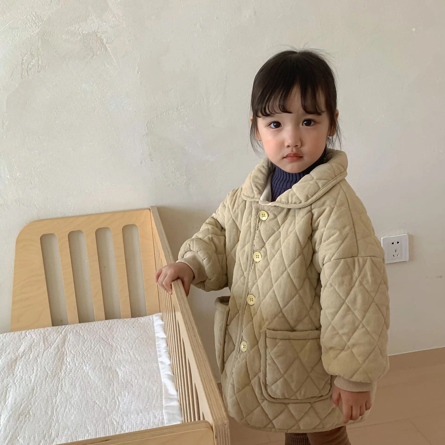 ショートコート・ジャケット・ジャンパー apricot / 80cm / 取り寄せ（7〜21日） キッズ コーデュロイ キルティング 裏フリース コート アウター