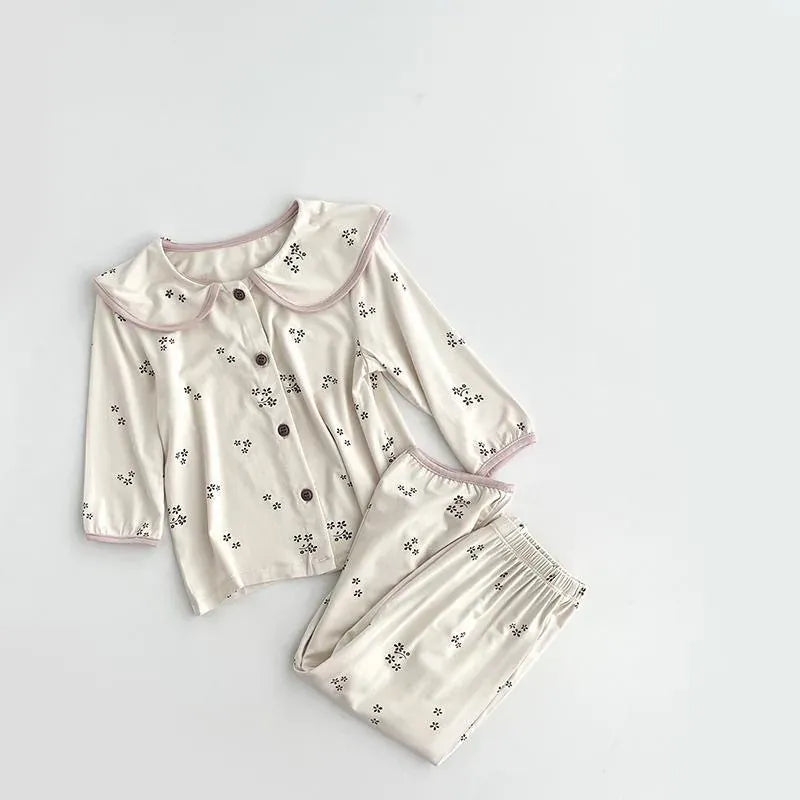 長袖パジャマ Apricot / 80cm 9-12M キッズセットアップ 2点セット フラワープリント長袖ブラウス+ロングパンツ 長袖パジャマセット【mh0007639】