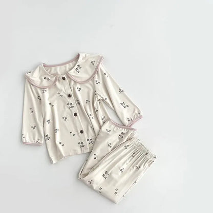 長袖パジャマ Apricot / 80cm 9-12M キッズセットアップ 2点セット フラワープリント長袖ブラウス+ロングパンツ 長袖パジャマセット【mh0007639】