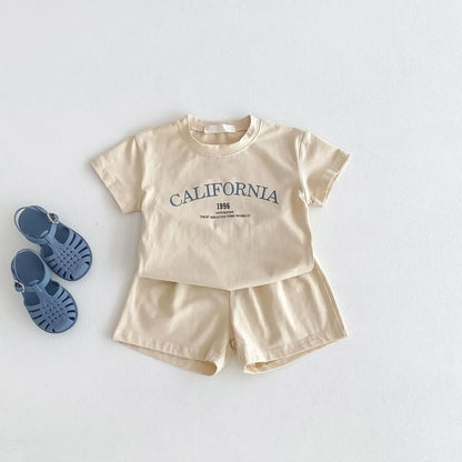 半袖セットアップ Apricot / 80cm 9-12m キッズセットアップ 2点セット 半袖Tシャツ+ショートパンツ レターロゴプリント 3カラー