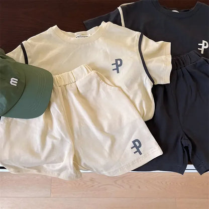 半袖セットアップ Apricot / 80cm 9-12M キッズセットアップ 2点セット 半袖Tシャツ+ショートパンツ ワンポイントロゴプリント 3カラー【mh0005393】