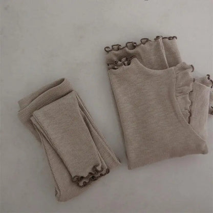 長袖パジャマ Apricot / 80cm 9-12M キッズパジャマセット フリル長袖Tシャツ+ロングパンツ ルームウェア 3カラー【mh0007490】