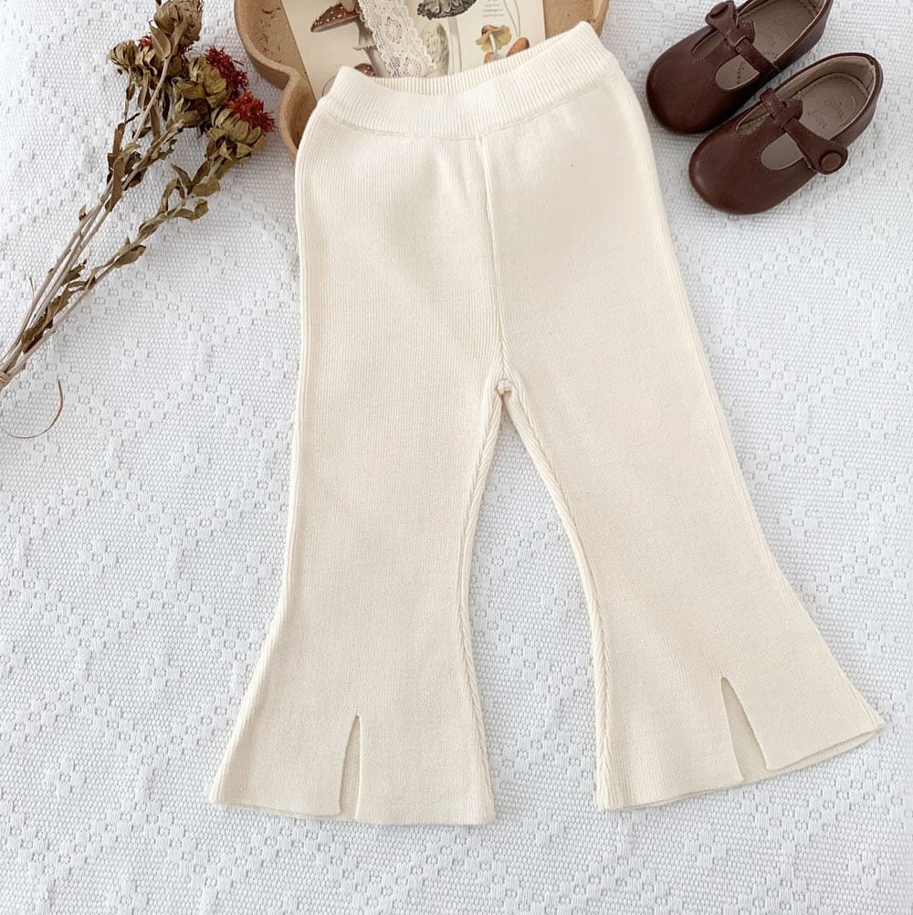 ロングパンツ・スウェットパンツ apricot / 90cm キッズ ニット フレア フロントスリット パンツ