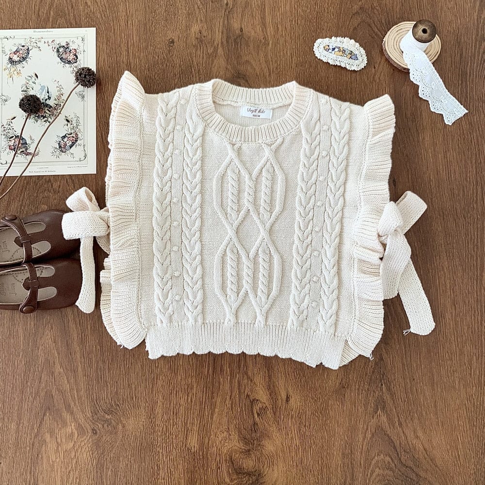 ベスト apricot / 90cm キッズ ニット フリル ベスト ショール ケープ ビブベスト ガールズ