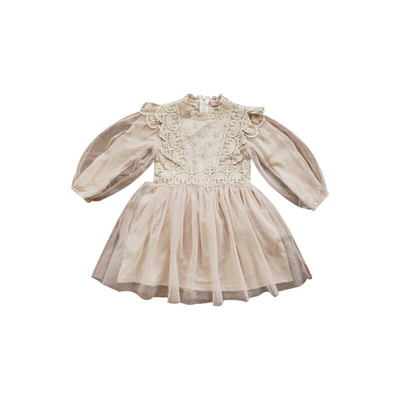 長袖ワンピース apricot / 90cm キッズ レース チュール シフォン フリル プリンセス 長袖 ワンピース