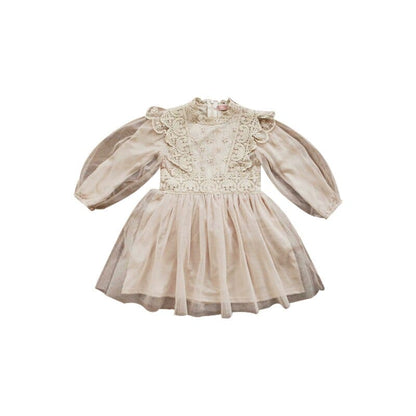 長袖ワンピース apricot / 90cm キッズ レース チュール シフォン フリル プリンセス 長袖 ワンピース