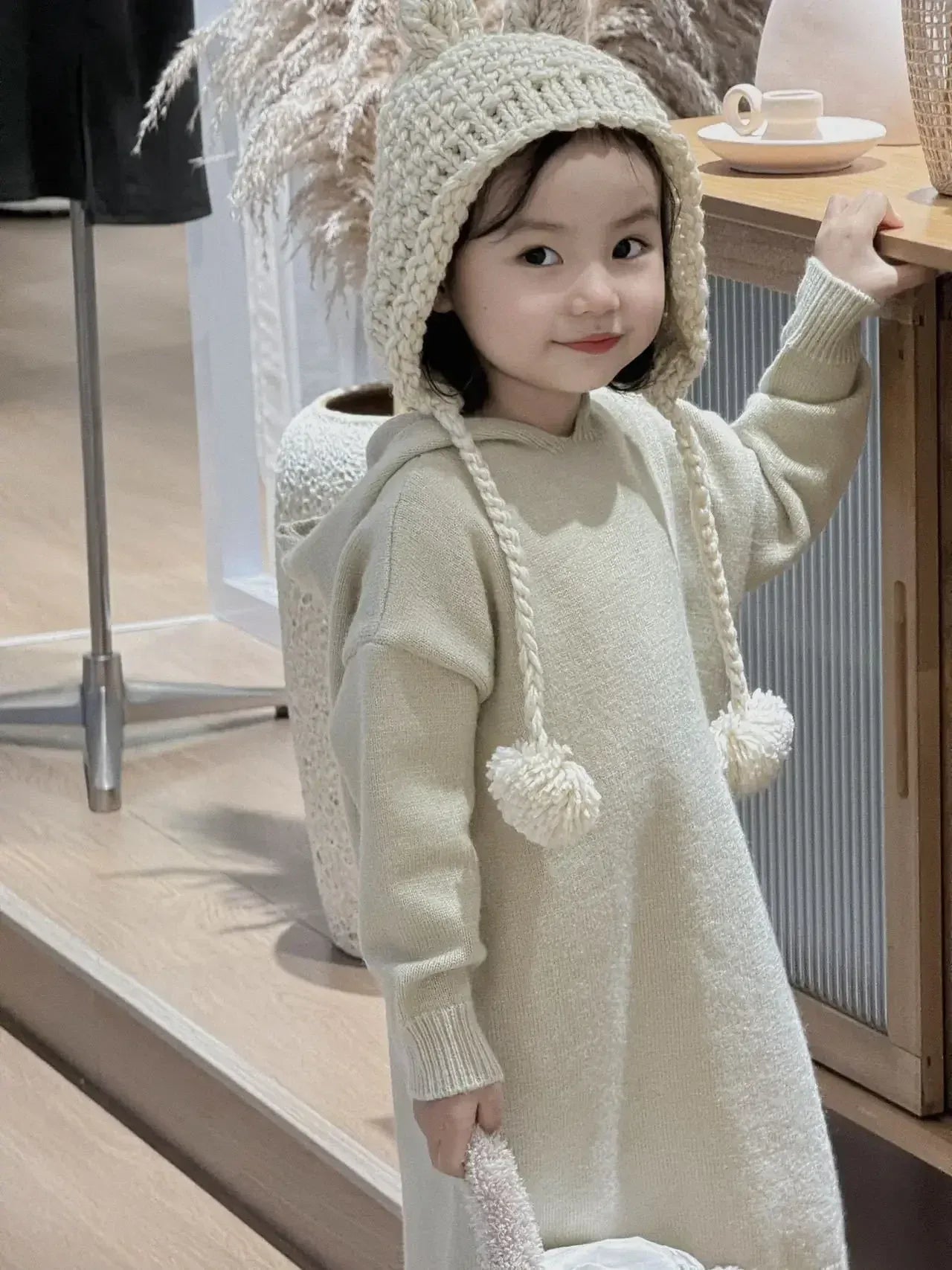 長袖ワンピース Apricot / 90cm 1-2y キッズワンピース フーディニット長袖ワンピース【mh0007637】