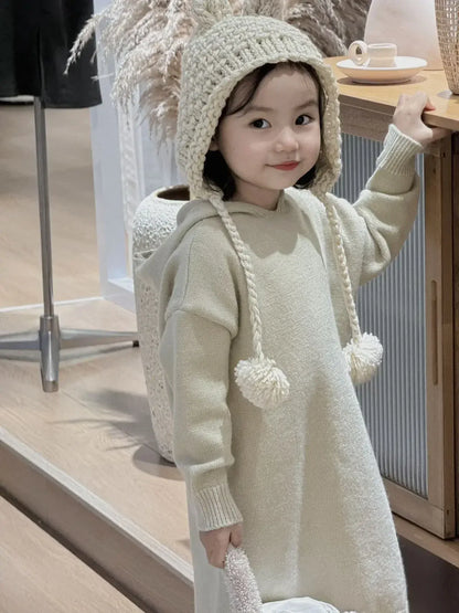 長袖ワンピース Apricot / 90cm 1-2y キッズワンピース フーディニット長袖ワンピース【mh0007637】