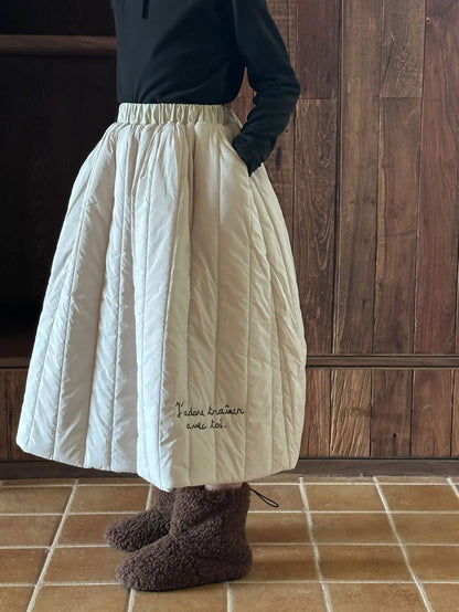 スカート Apricot / 90cm 24M キッズスカート レターロゴ刺繍キルティング防寒スカート【mh0008180】