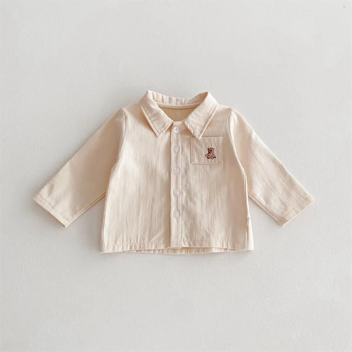 サロペットパンツ・サスペンダーパンツ apricot / 9M  73cm ベビートップス/パンツ 長袖ベアクマ刺繍ワンポイントシャツ/チェック無地サスペンダーショートパンツ 2カラー