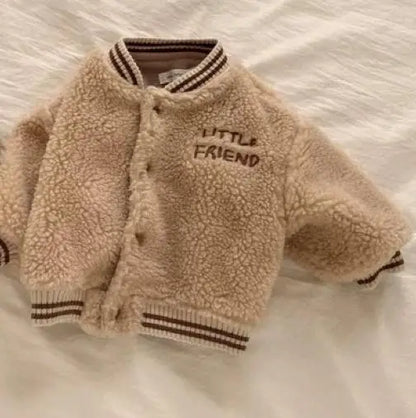 ショートコート・ジャケット・ジャンパー Apricot / 9M  73CM ベビーアウター ボアフリースジャケット レターロゴ刺繍 スタジャンコート コーヒー アプリコット 2カラー【mh0003628】