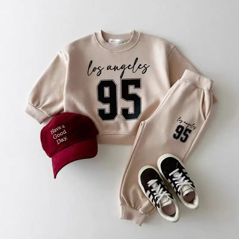長袖セットアップ Apricot / 9M  73CM キッズセットアップ 2点セット レターロゴプリント長袖スウェットシャツ+ロングスウェットパンツ【mh0007727】
