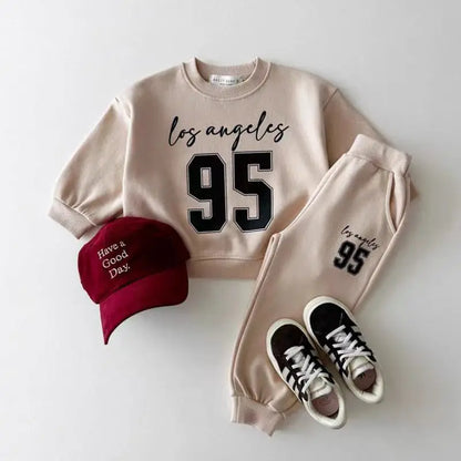 長袖セットアップ Apricot / 9M  73CM キッズセットアップ 2点セット レターロゴプリント長袖スウェットシャツ+ロングスウェットパンツ【mh0007727】