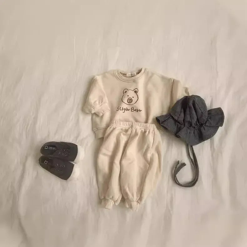 長袖セットアップ Apricot / 9M  73CM ベビーセットアップ 2点セット ベアくまプリント長袖スウェットシャツ+ロングスウェットパンツ【mh0008307】