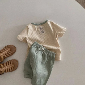 半袖セットアップ Apricot / 9M  73CM ベビーセットアップ 2点セット 半袖Tシャツ+ショートパンツ ラビット バニーロゴワンポイント 3カラー【mh0004845】