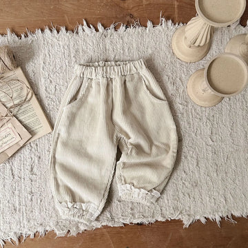 ロングパンツ・スウェットパンツ Apricot / 9M  73CM ベビーパンツ 裾レースフリルコーデュロイルーズロングパンツ アプリコット【mh0006717】