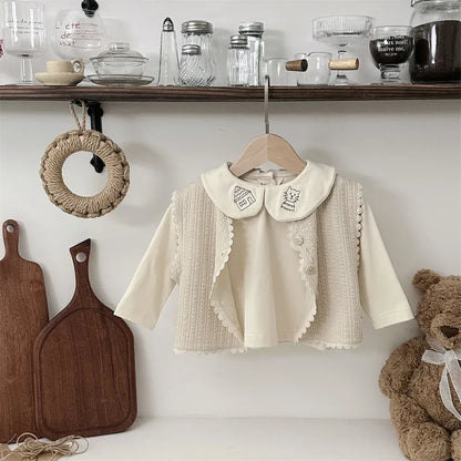 長袖シャツ・ブラウス Apricot / 9M  73CM ベビートップス ねこキャット刺繍丸襟長袖ブラウスTシャツ【mh0008541】