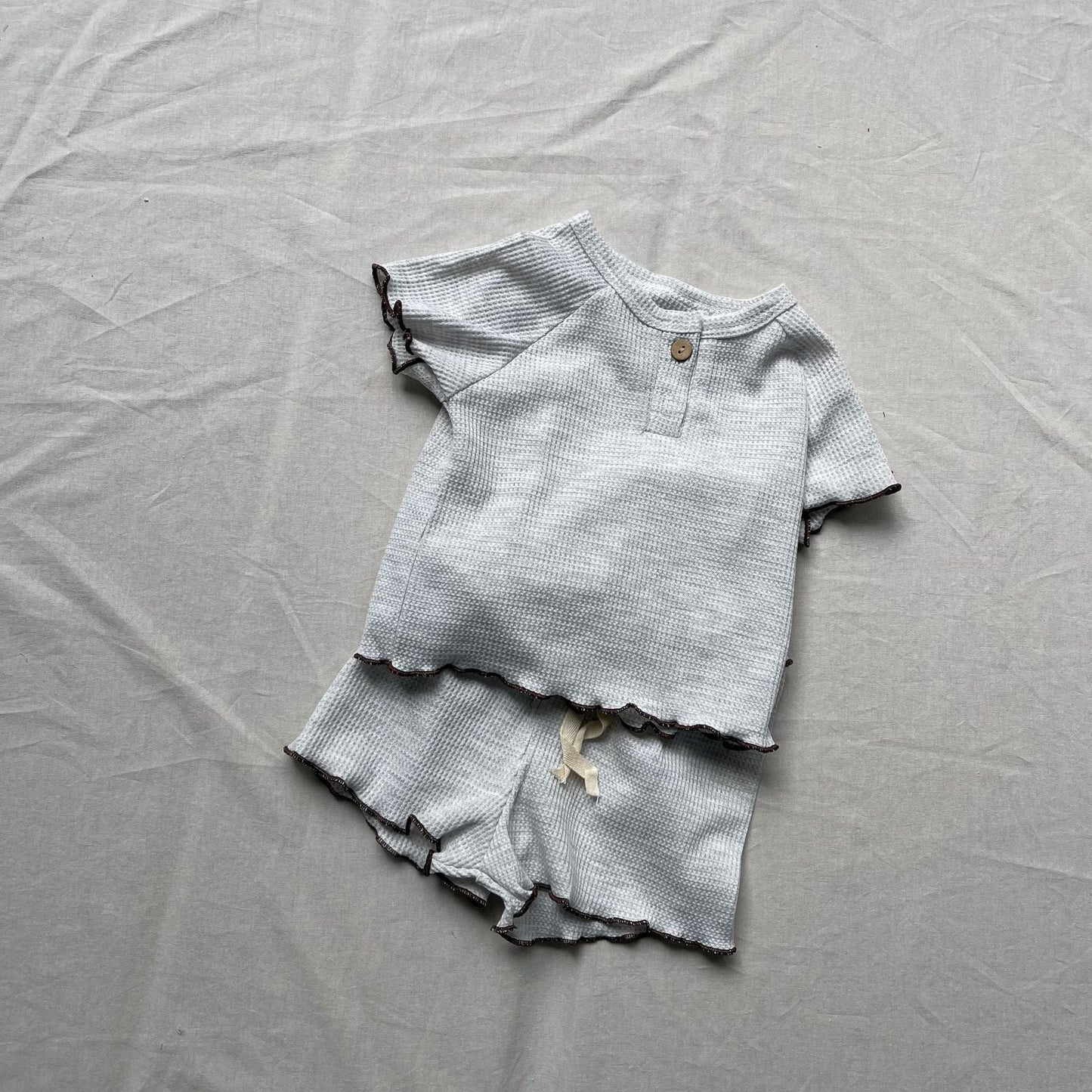 半袖セットアップ Apricot Gray / 73cm 半袖セットアップ ヘンリーネック半袖Tシャツ+ショートパンツ【mh0009270】