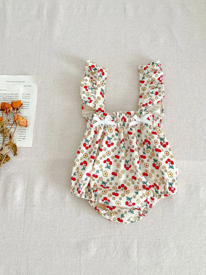 ノースリーブロンパース apricot pant / 66cm 0-6m / 取り寄せ（7〜21日） ベビーロンパース フリルサスペンダーブルマ ノースリーブボディスーツ フラワー花柄プリント 長袖Tシャツ