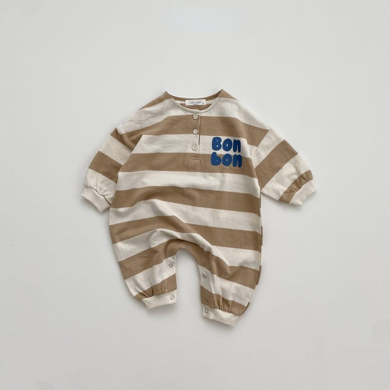 長袖ロンパース apricot stripe / 66cm / 取り寄せ（7〜35日） ベビー ボーダー レターロゴ プリント 長袖 ジャンプスーツ ロンパース ボーイズ