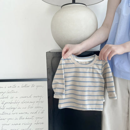 長袖セットアップ apricot tops / 6M  66CM ベビートップス/サロペット ボーダー長袖Tシャツ/ニットサスペンダーパンツ【mh0008683】