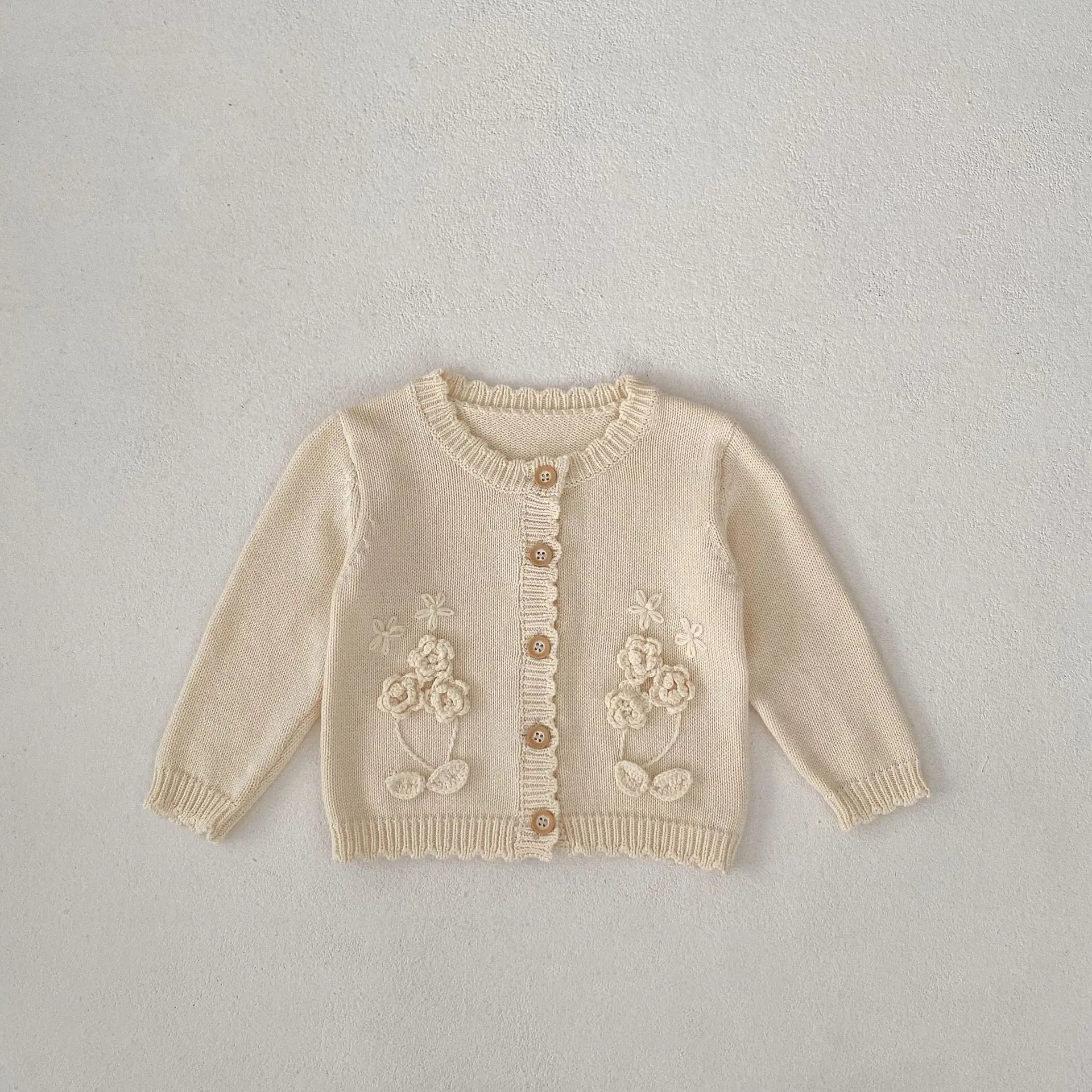 カーディガン・パーカー apricot white / 6M  66cm ベビーカーディガン ニットジャケット フラワーアップリケ アプリコットホワイト