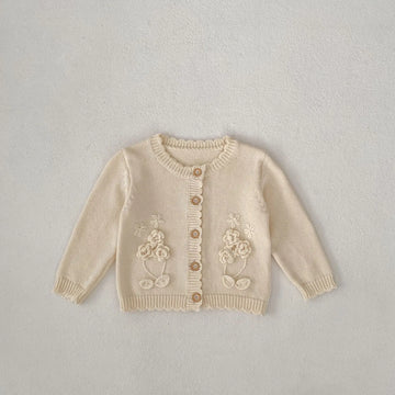 カーディガン・パーカー apricot white / 6M  66cm ベビーカーディガン ニットジャケット フラワーアップリケ アプリコットホワイト