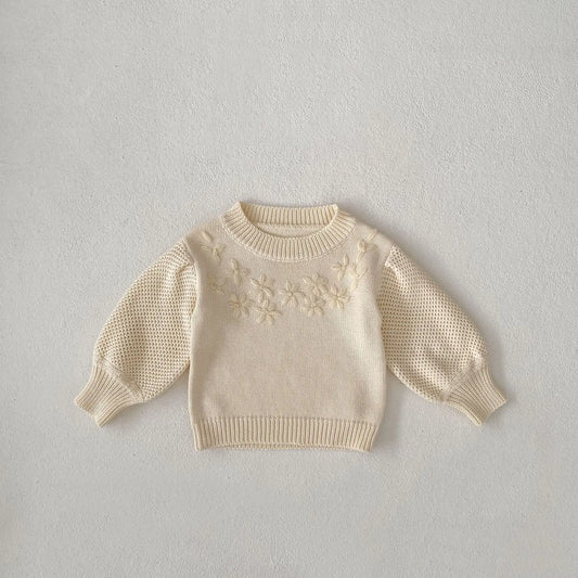 ニット・セーター apricot white / 6M  66cm ベビートップス ニット セーター フラワー刺繍 アプリコットホワイト