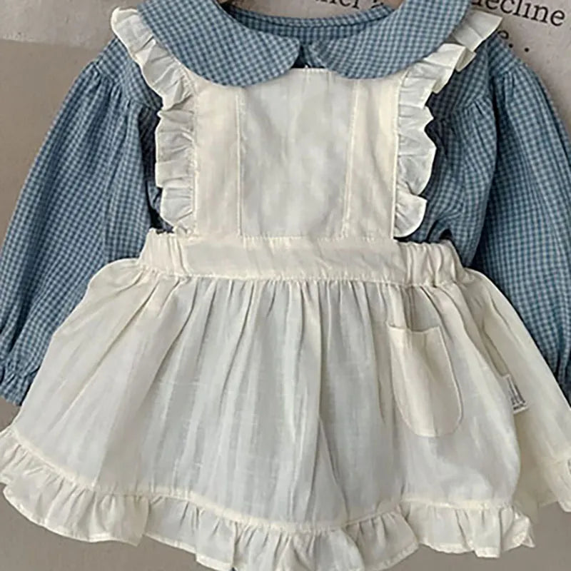 長袖ロンパース Apron / 66cm ベビー長袖ロンパース フリルエプロンドレス チェック ガールズ 女の子 子供服