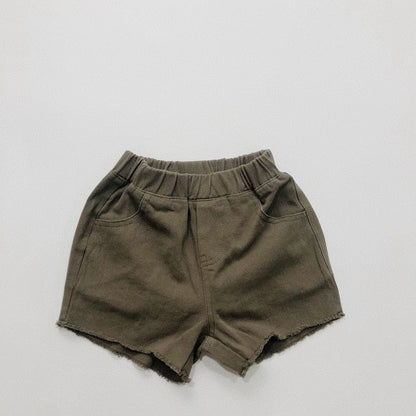 ハーフパンツ・ショートパンツ army green / 12M/80cm キッズ シンプル ベーシック 切りっぱなし ルーズ サマー ショートパンツ 6カラー ユニセックス