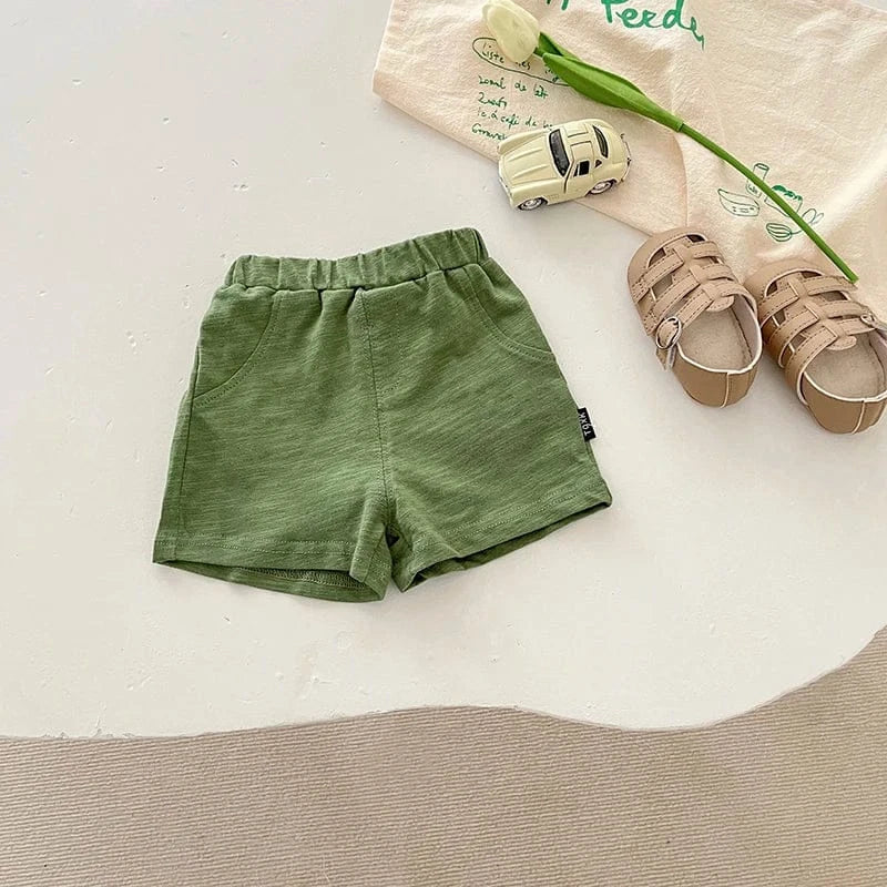 半袖セットアップ Army Green / 66cm ベビートップス/パンツ ボーダー半袖Tシャツ/恐竜プリントタンクトップ/無地ショートパンツ/チェックバルーンショートパンツ【mh0005548】