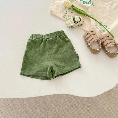 半袖セットアップ Army Green / 66cm ベビートップス/パンツ ボーダー半袖Tシャツ/恐竜プリントタンクトップ/無地ショートパンツ/チェックバルーンショートパンツ【mh0005548】