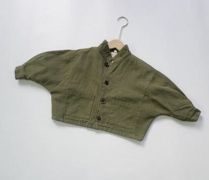 ショートコート・ジャケット・ジャンパー Army Green / 80cm キッズ コットンリネン ルーズ ジャケット