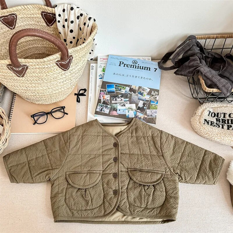 ショートコート・ジャケット・ジャンパー Army Green / 80cm キッズ キルティングジャケット ショートコート ジャンパー ベージュ スカイブルー アーミーグリーン 3カラー ユニセックス 男の子 女の子 子供服